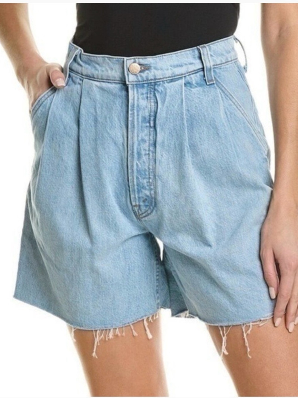 MOTHER Snacks! Fun Dip Double Pleated Fray Shorts-29-Light Blue- MSRP $228
